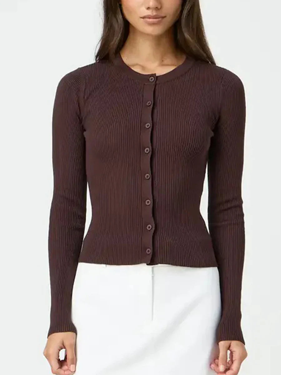 Solid Color Ribbed Long Sleeve Knit Cardigan