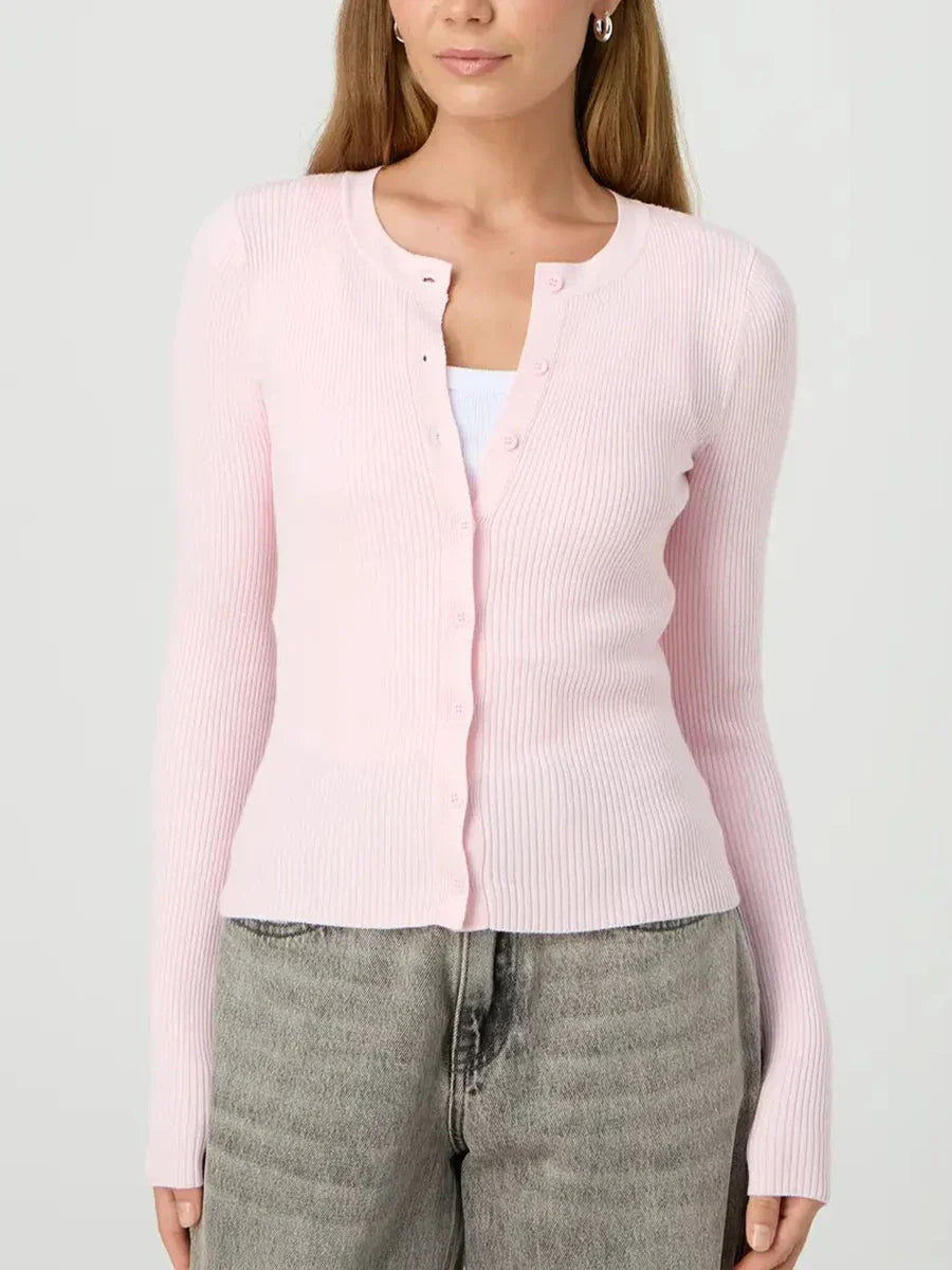 Solid Color Ribbed Long Sleeve Knit Cardigan