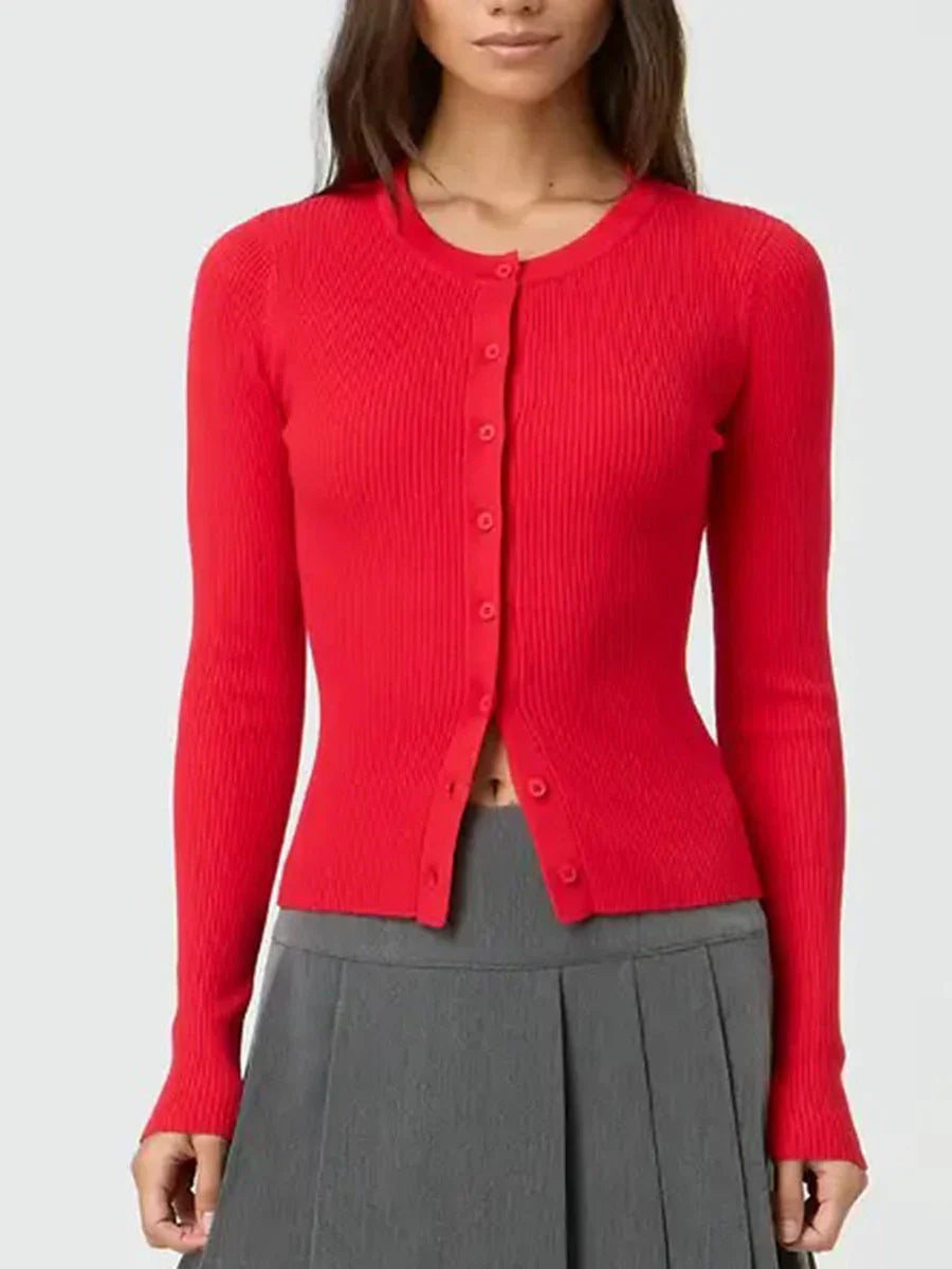 Solid Color Ribbed Long Sleeve Knit Cardigan