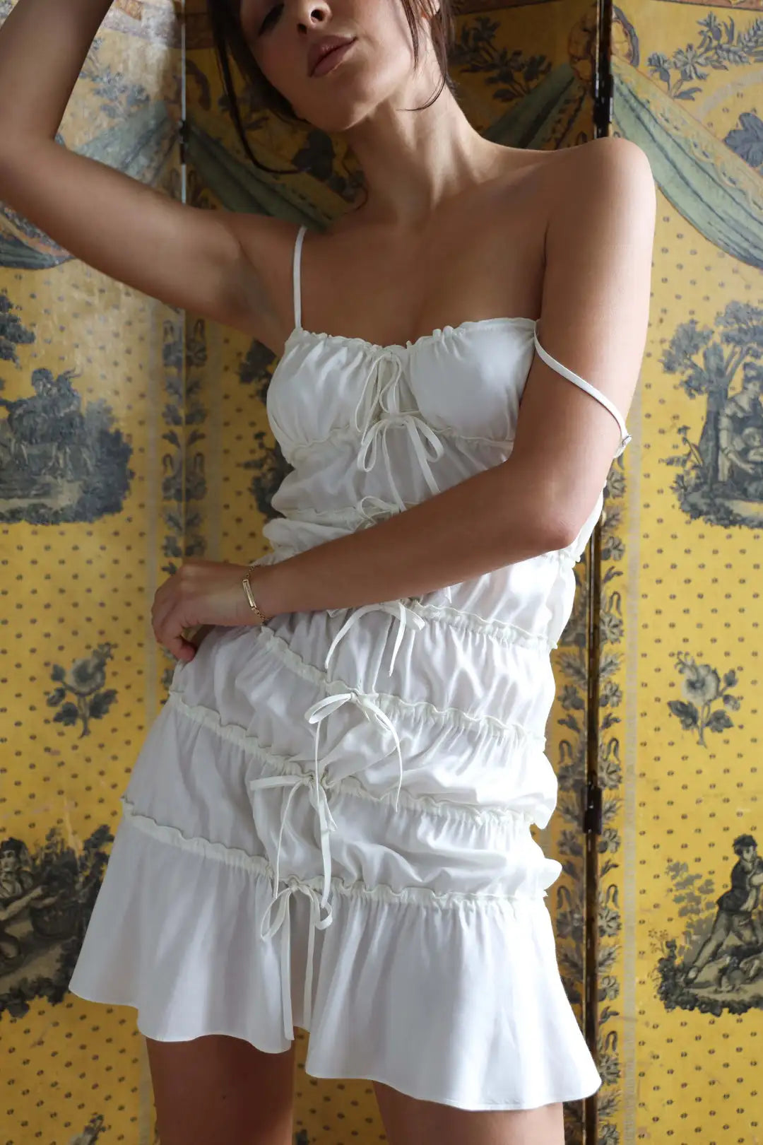 Sling Pleated See-Through Mini Dress