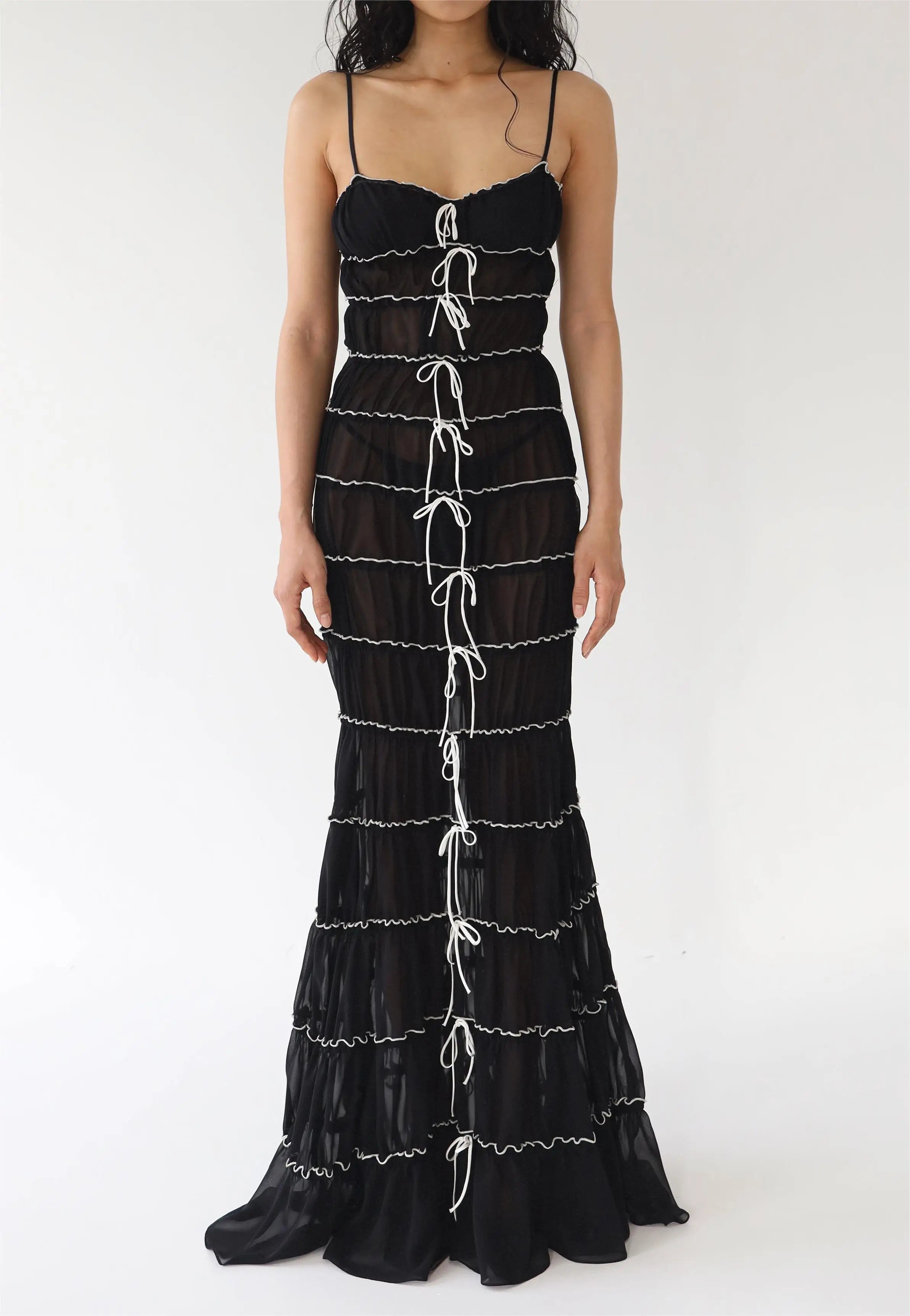 Sling Pleated See-Through Mini Dress