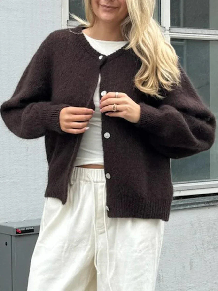 Fuzzy Button-Down Long Sleeve Knit Cardigan