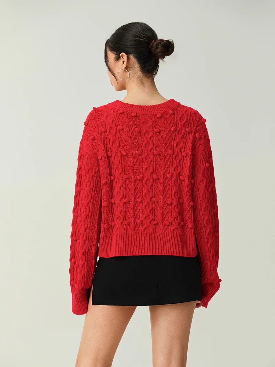 Ribbed Bow Tie Cable Knit Cardigan - Fashionpara