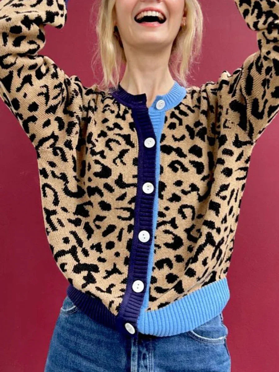 Plaid Lantern Sleeve Knit Cardigan