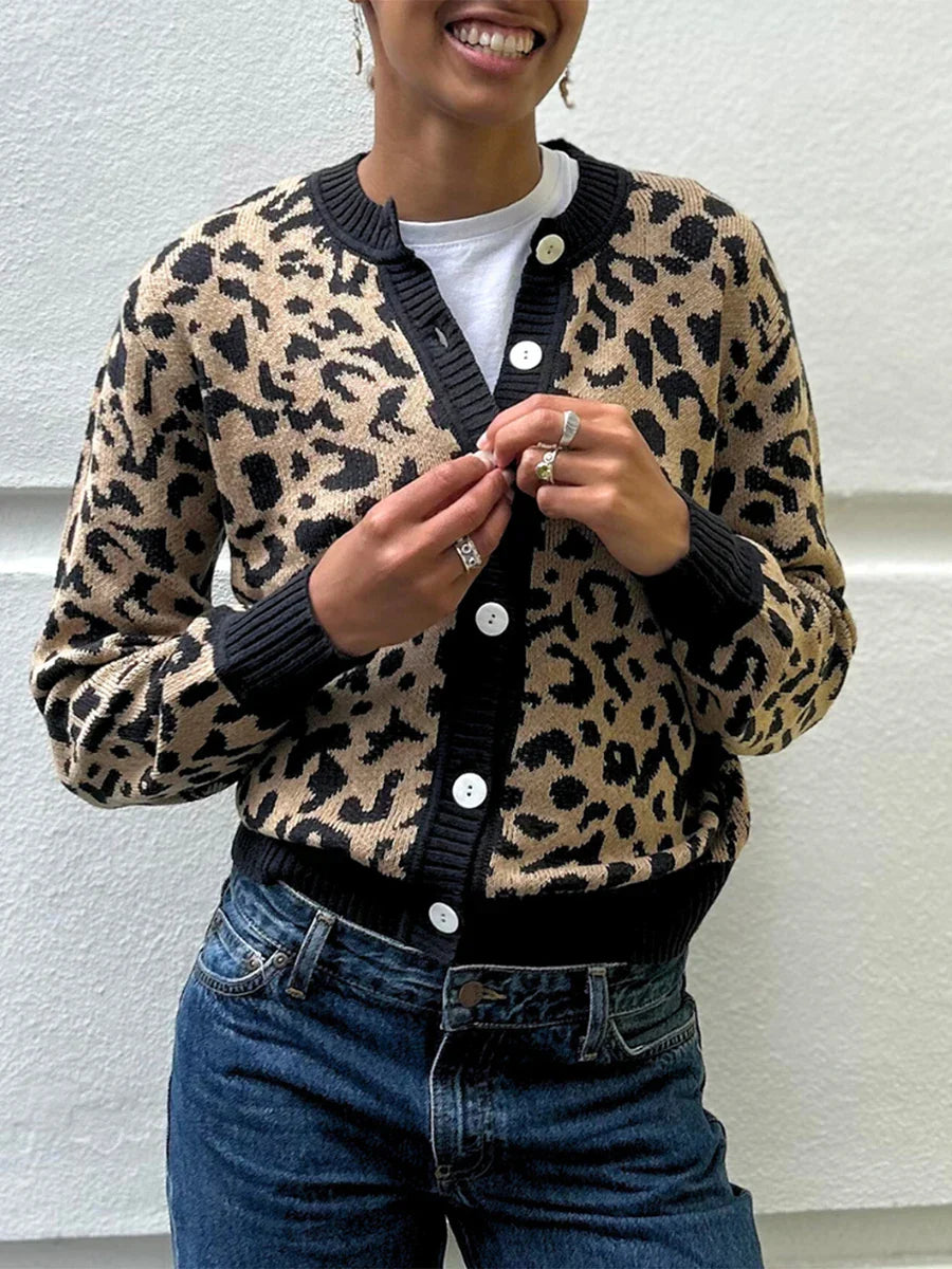 Plaid Lantern Sleeve Knit Cardigan