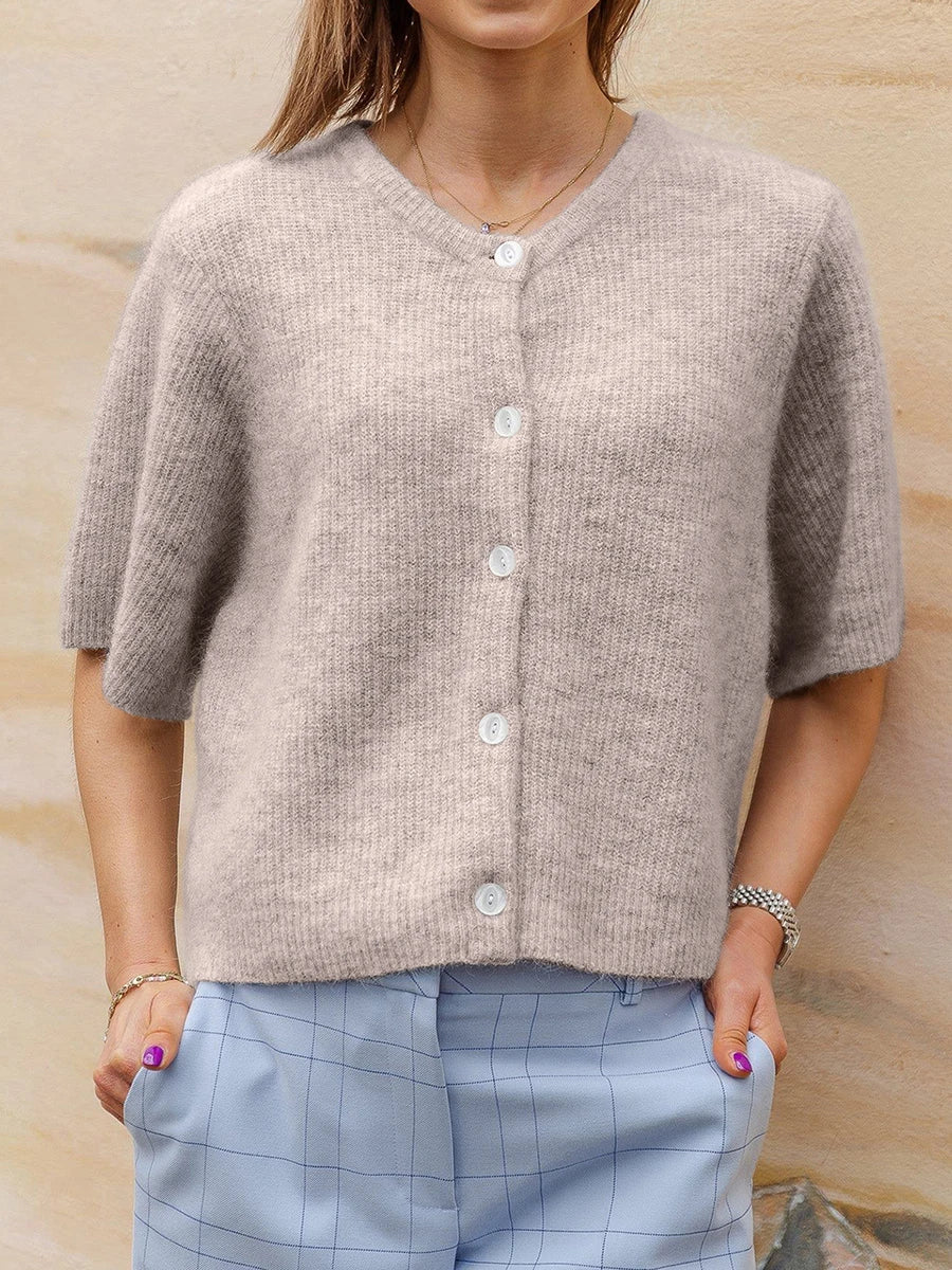 Short Sleeve Round Neck Button-Down Cardigan