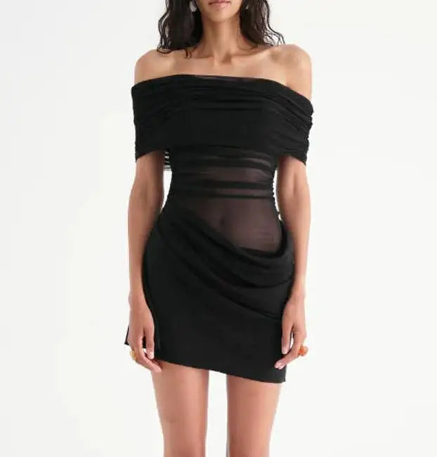 Ruched Mesh Party Mini Dress