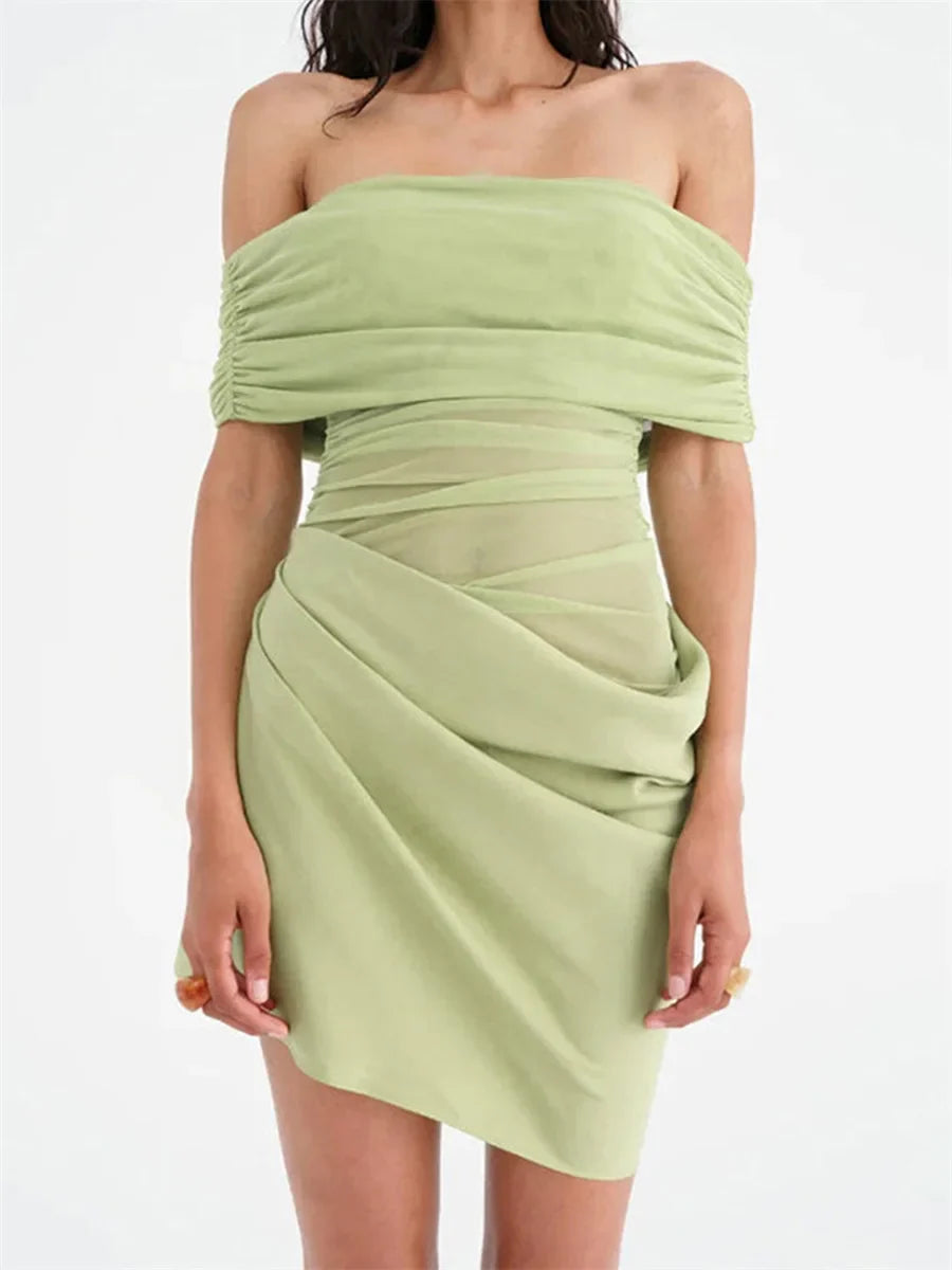Ruched Mesh Party Mini Dress