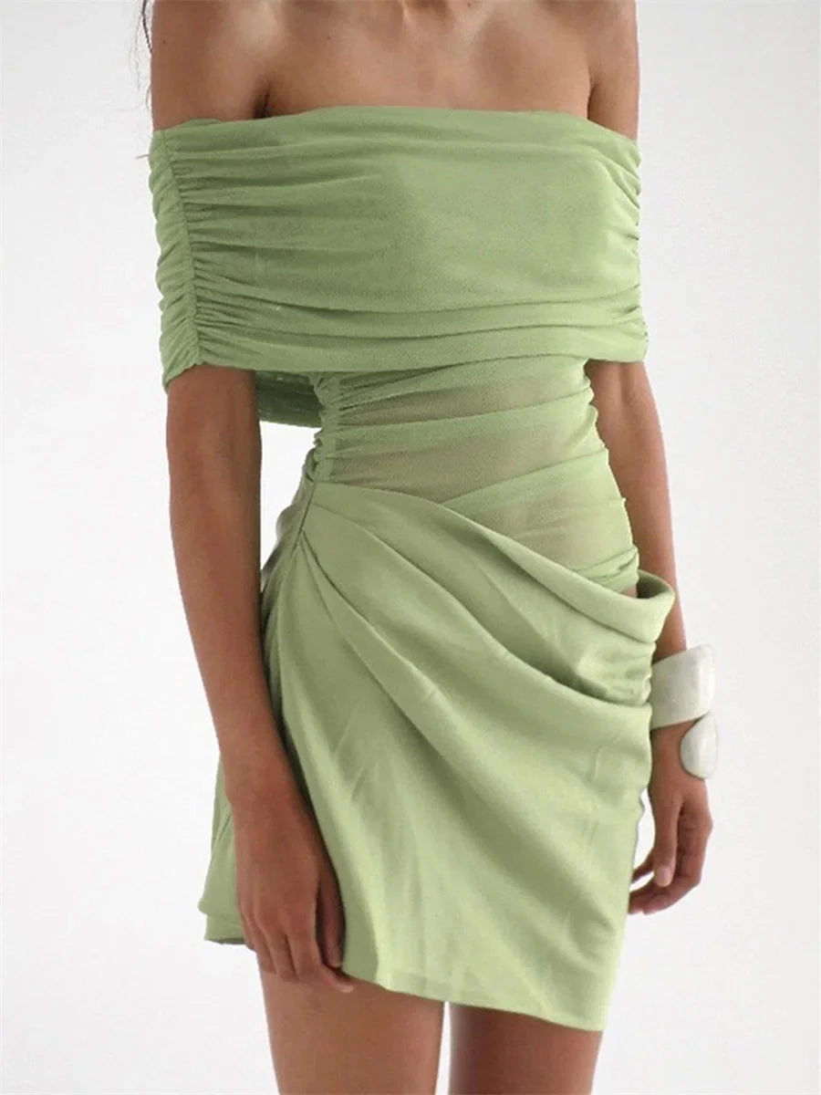 Ruched Mesh Party Mini Dress