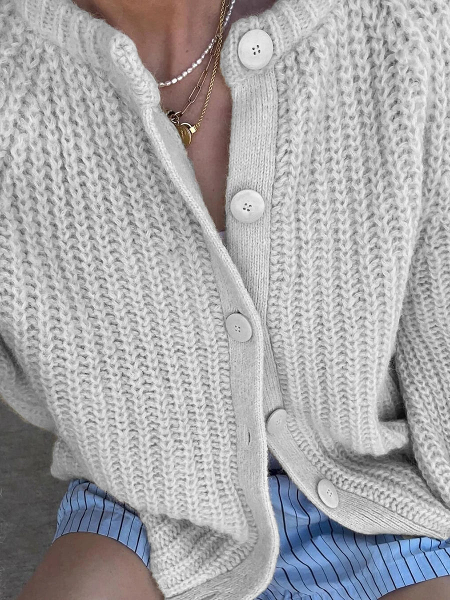 Loose Solid Crew Neck Button Cardigan