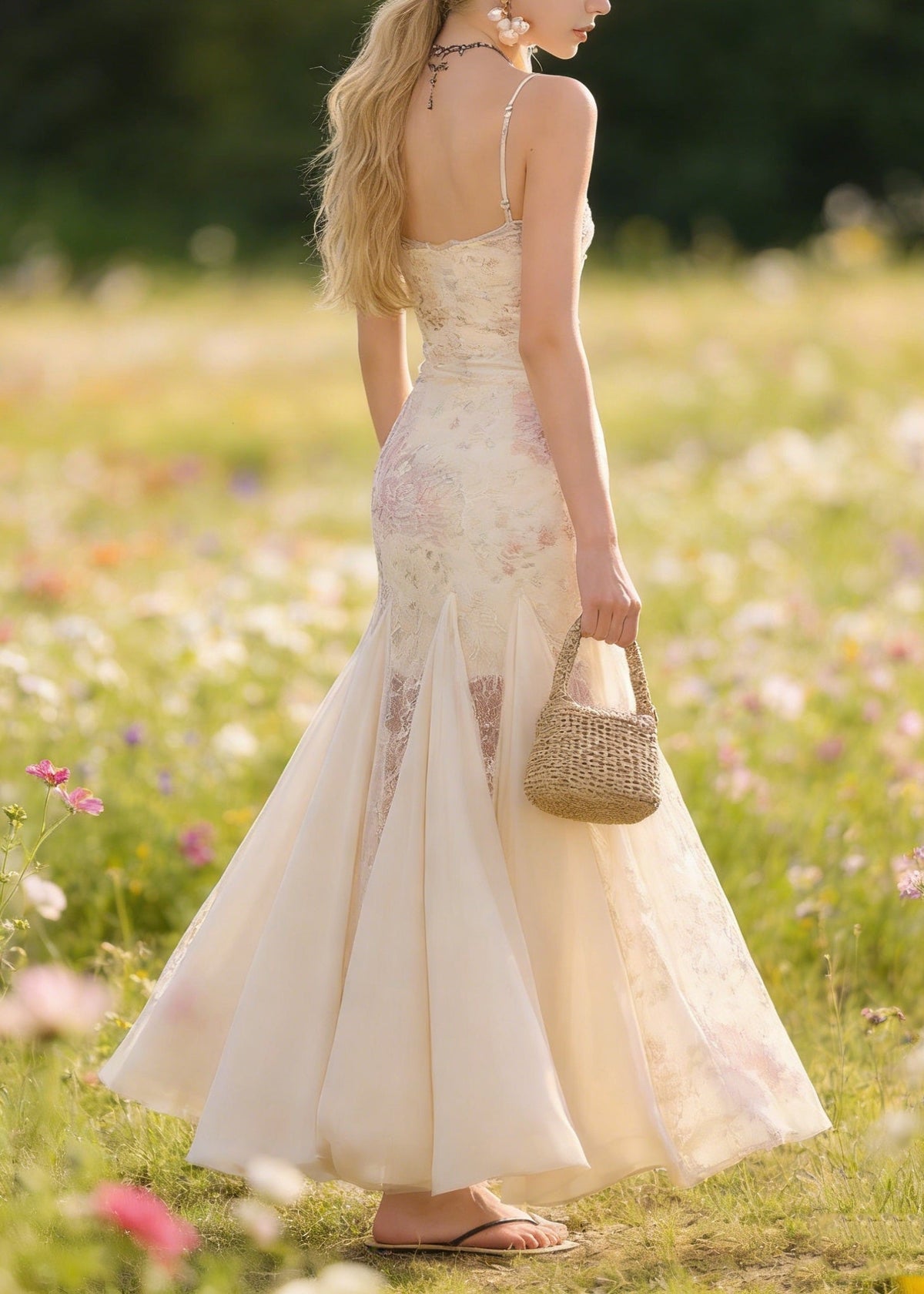 New Floral Patchwork Tulle Spaghetti Strap Dress Summer - View 2