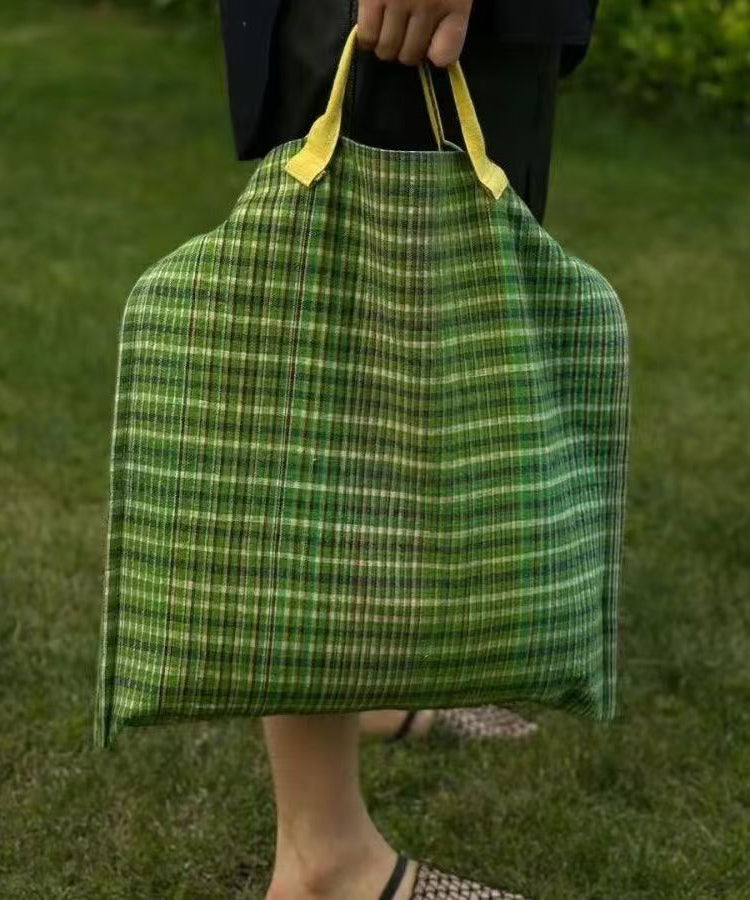 Green Plaid Large Capacity Canvas Tote Handbag