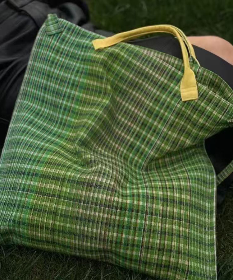 Green Plaid Large Capacity Canvas Tote Handbag