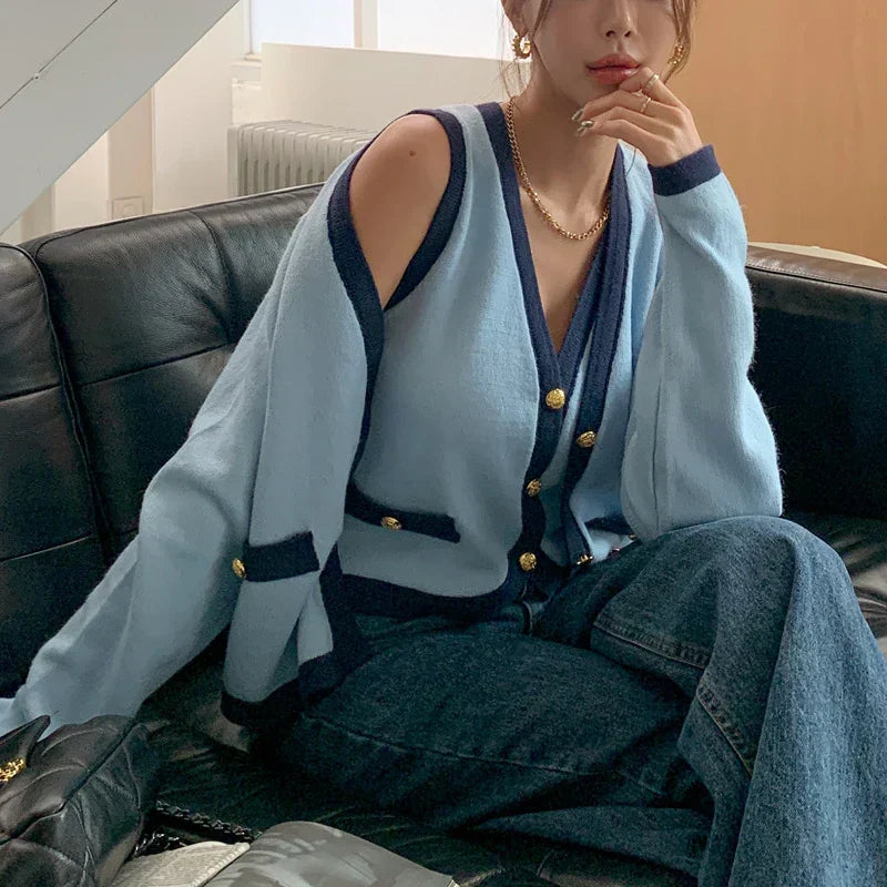 Spring V-neck Long Sleeve Knitted Cardigan