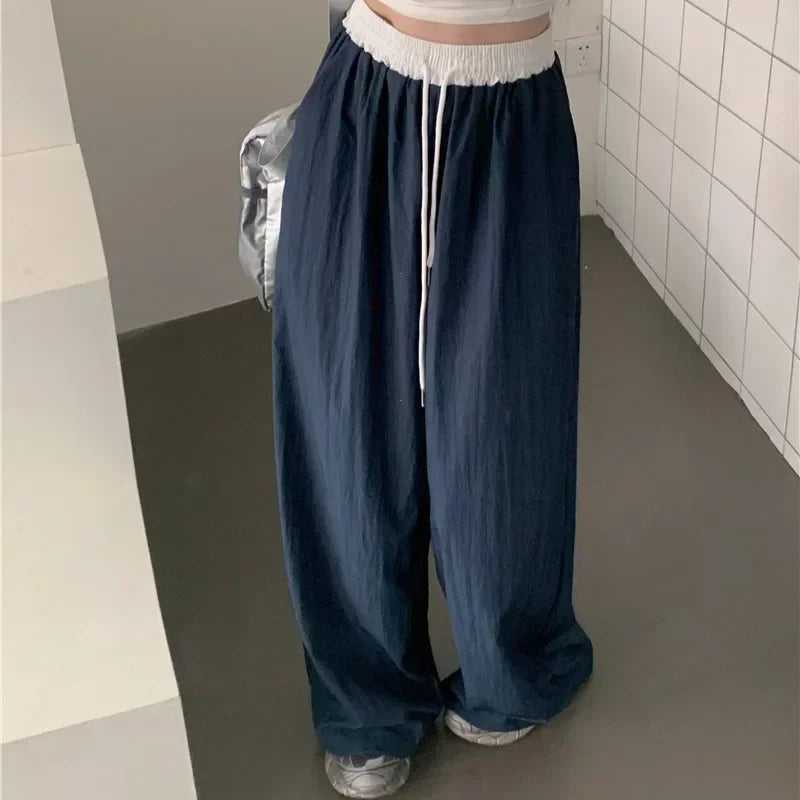 Patchwork Wide Leg Casual Drape Straight Pant