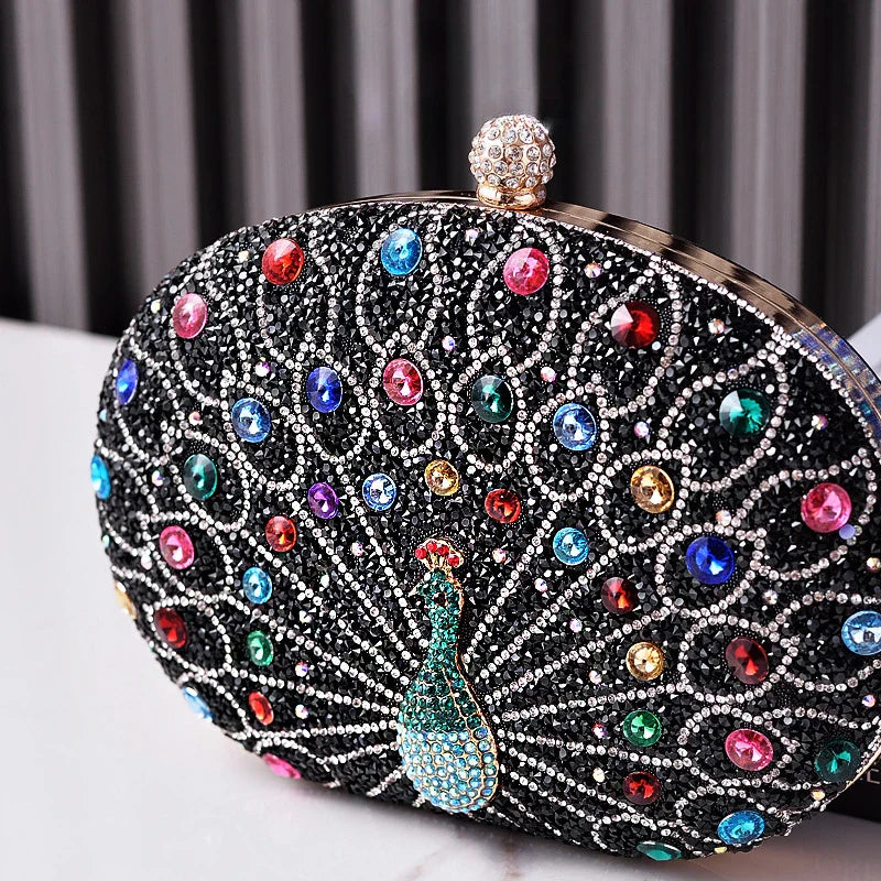 Peacock Pattern Diamond Evening Rhinestone Shoulder Clutch Bag