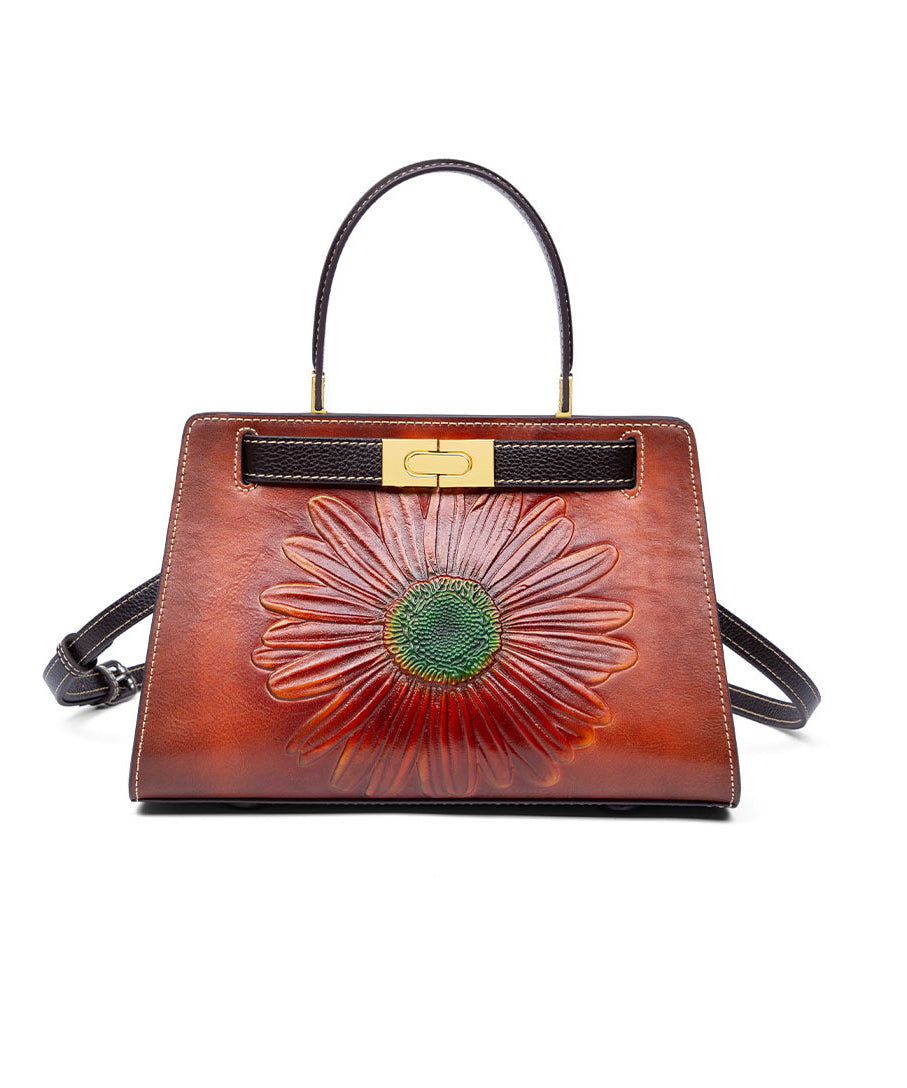 Retro Calf Bag Leather Brown Embossed Messenger