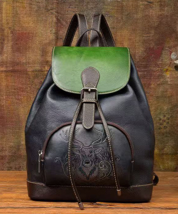 Leather Bag Capacity Backpack Brown Retro Large Calf