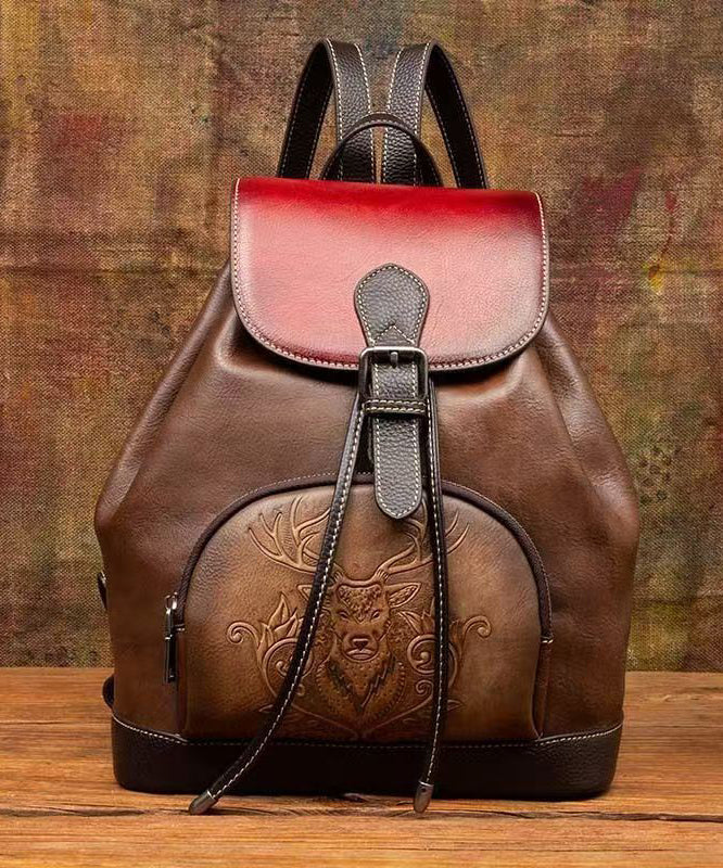 Leather Bag Capacity Backpack Brown Retro Large Calf