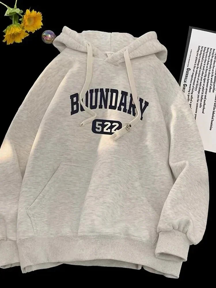 Retro Casual High Street Letter Hoodie GRAY / M(40-45KG)