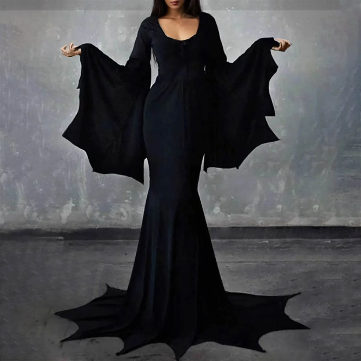 Scoop Neck Bat-Wing Sleeve Button-Front Fishtail Maxi Gown 3
