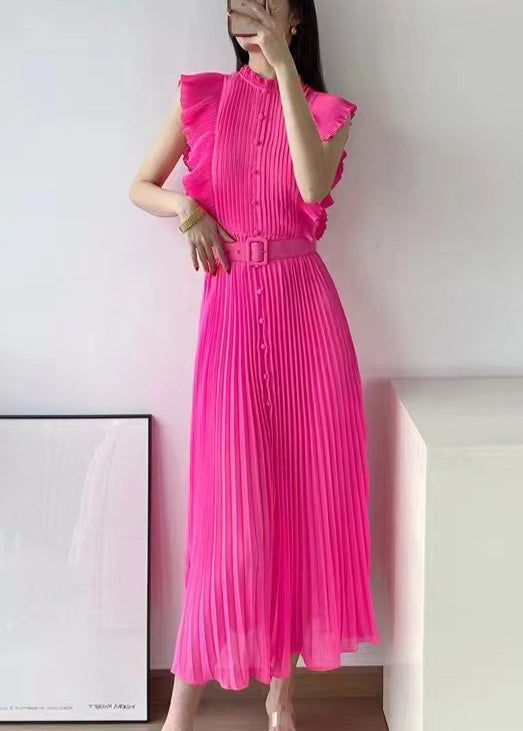 New Rose Ruffled Button Sashes Chiffon Maxi Dresses Sleeveless - View 3