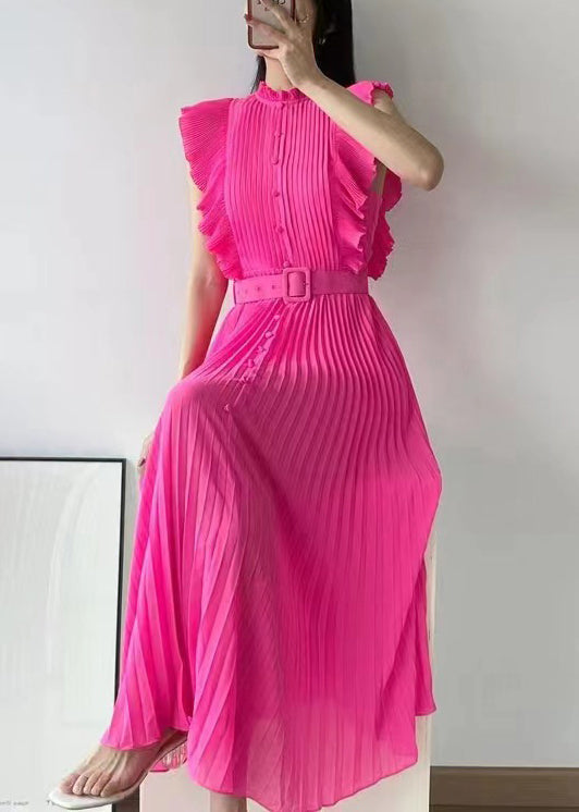 New Rose Ruffled Button Sashes Chiffon Maxi Dresses Sleeveless - View 4