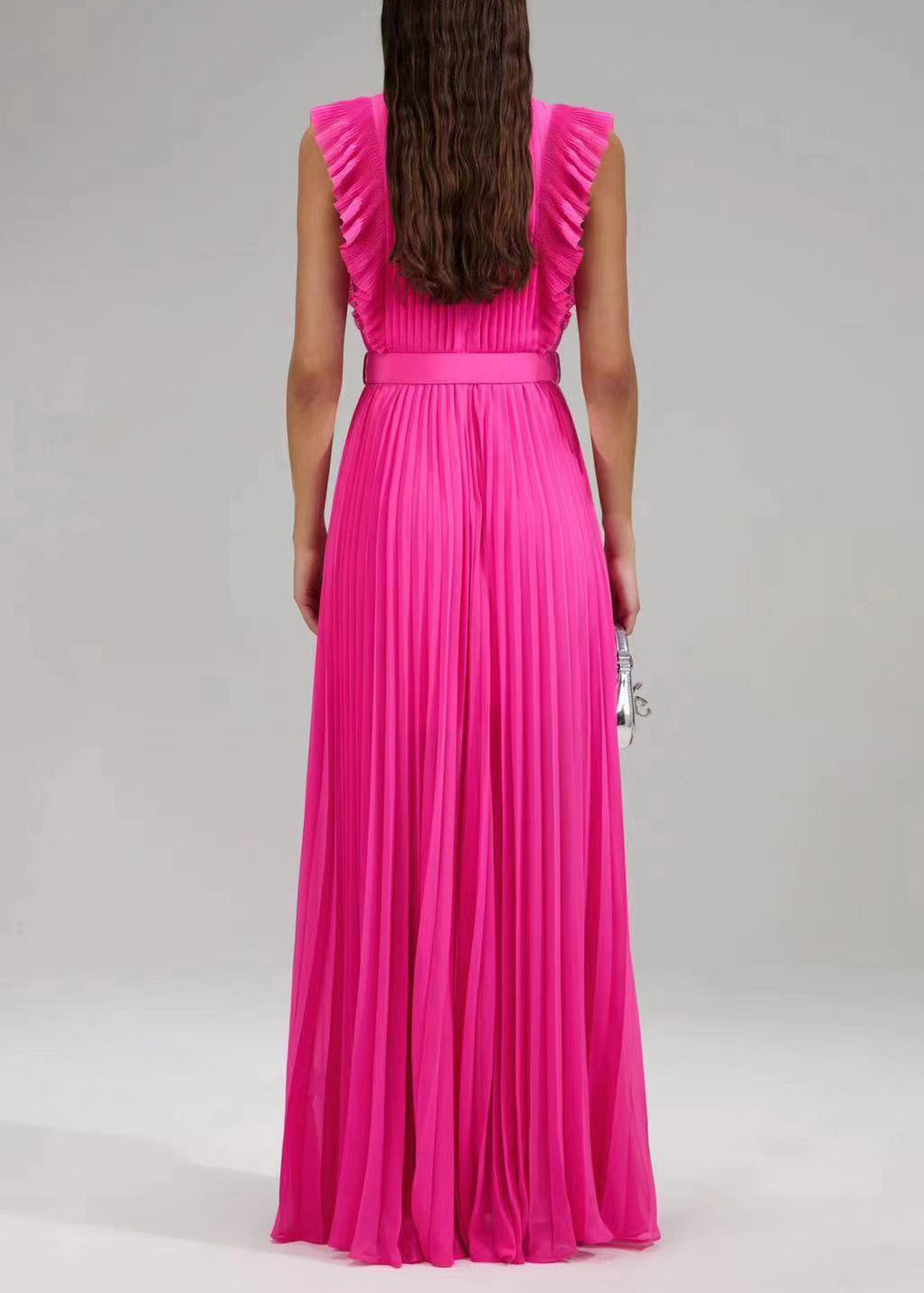 New Rose Ruffled Button Sashes Chiffon Maxi Dresses Sleeveless - View 5