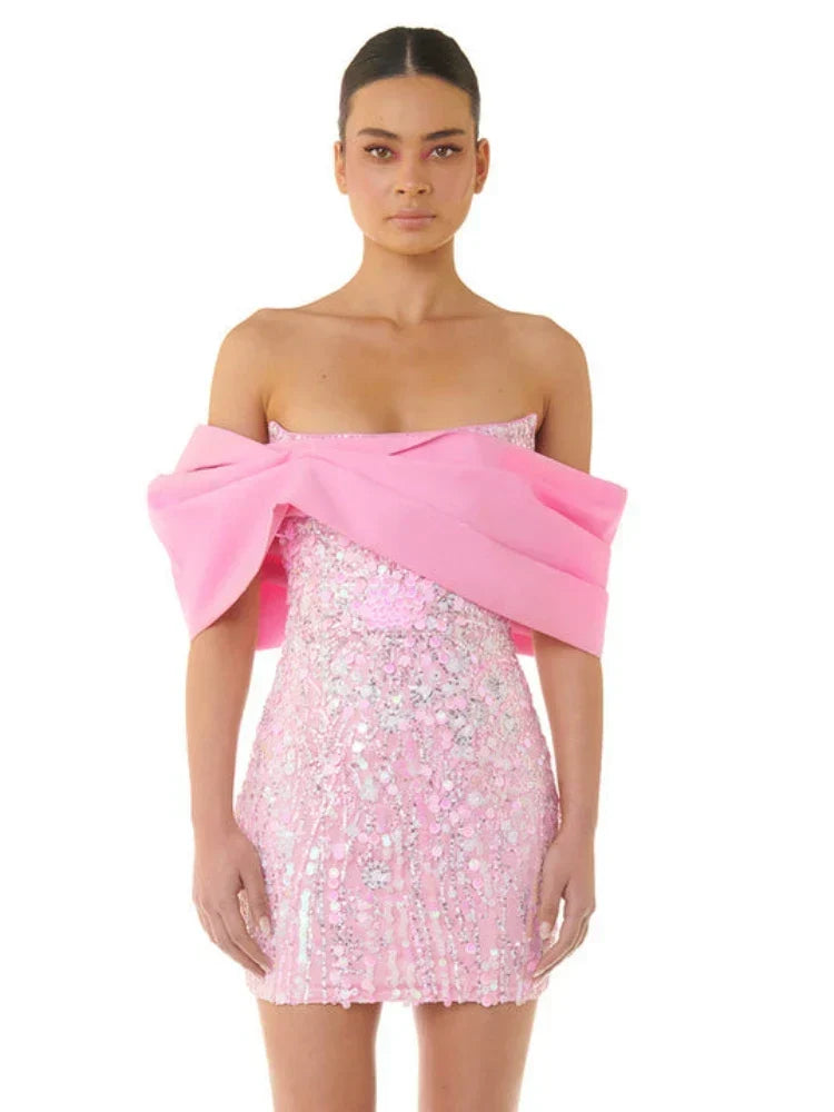 Sequin Off Shoulder Bodycon Mini Dress