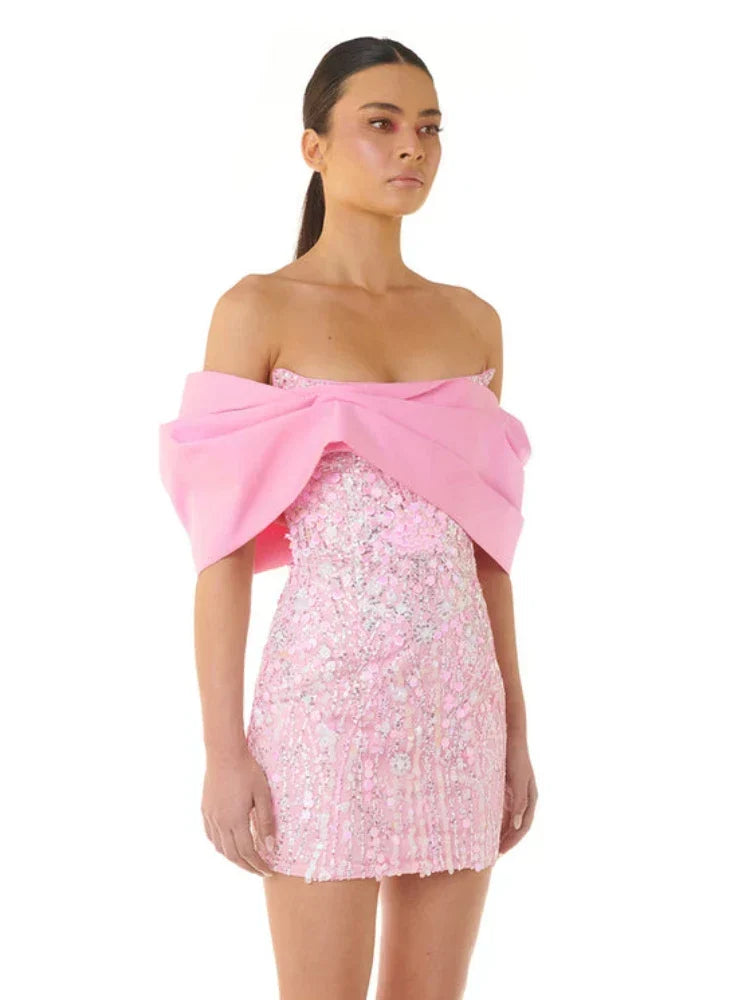 Sequin Off Shoulder Bodycon Mini Dress
