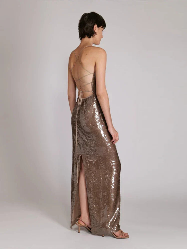 Sequin Square Neck Column Gown 5