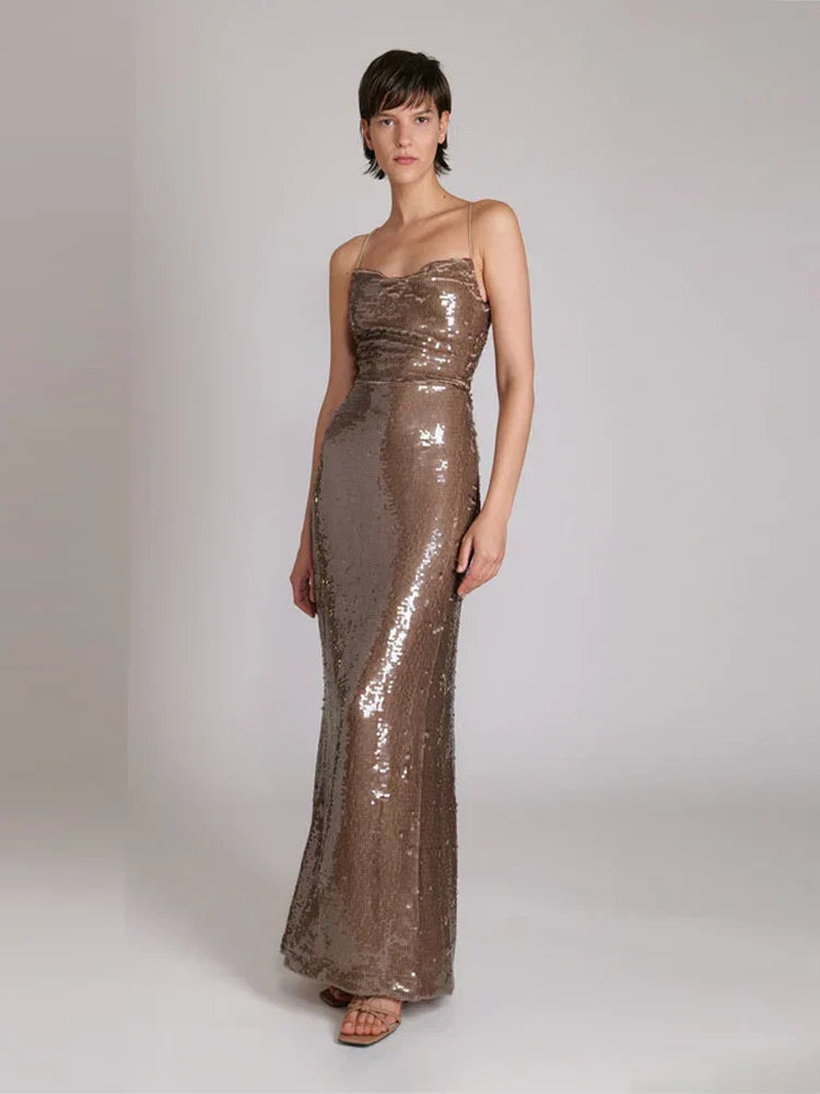 Sequin Square Neck Column Gown 4