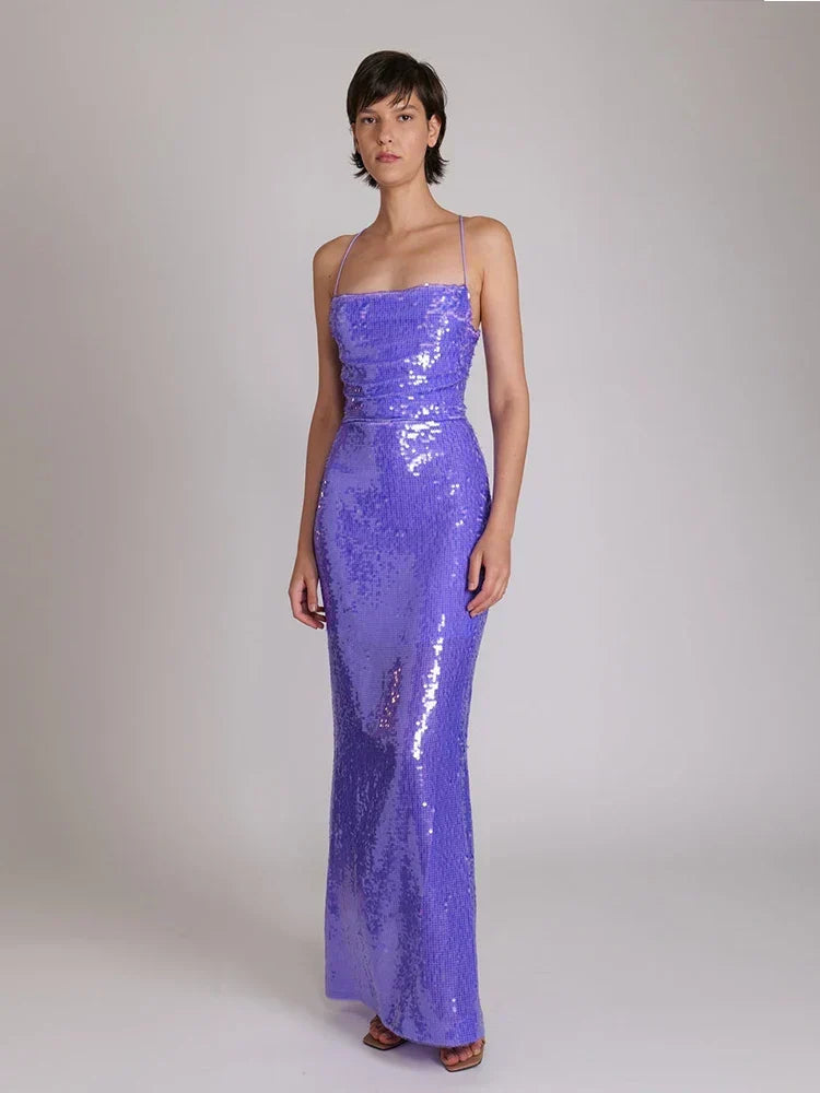 Sequin Square Neck Column Gown