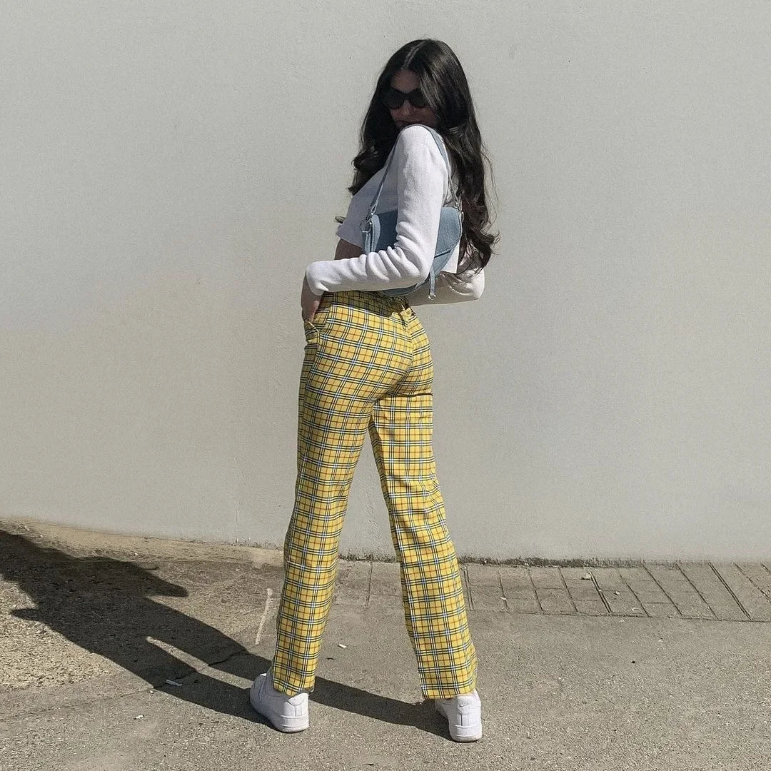 High-Waisted Slimming Casual Plaid Trend Pant
