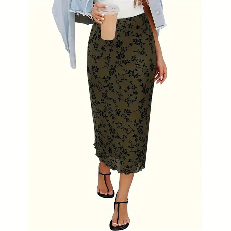 Stylish Floral Printed Tulle High Waist Loose Umbrella Skirt