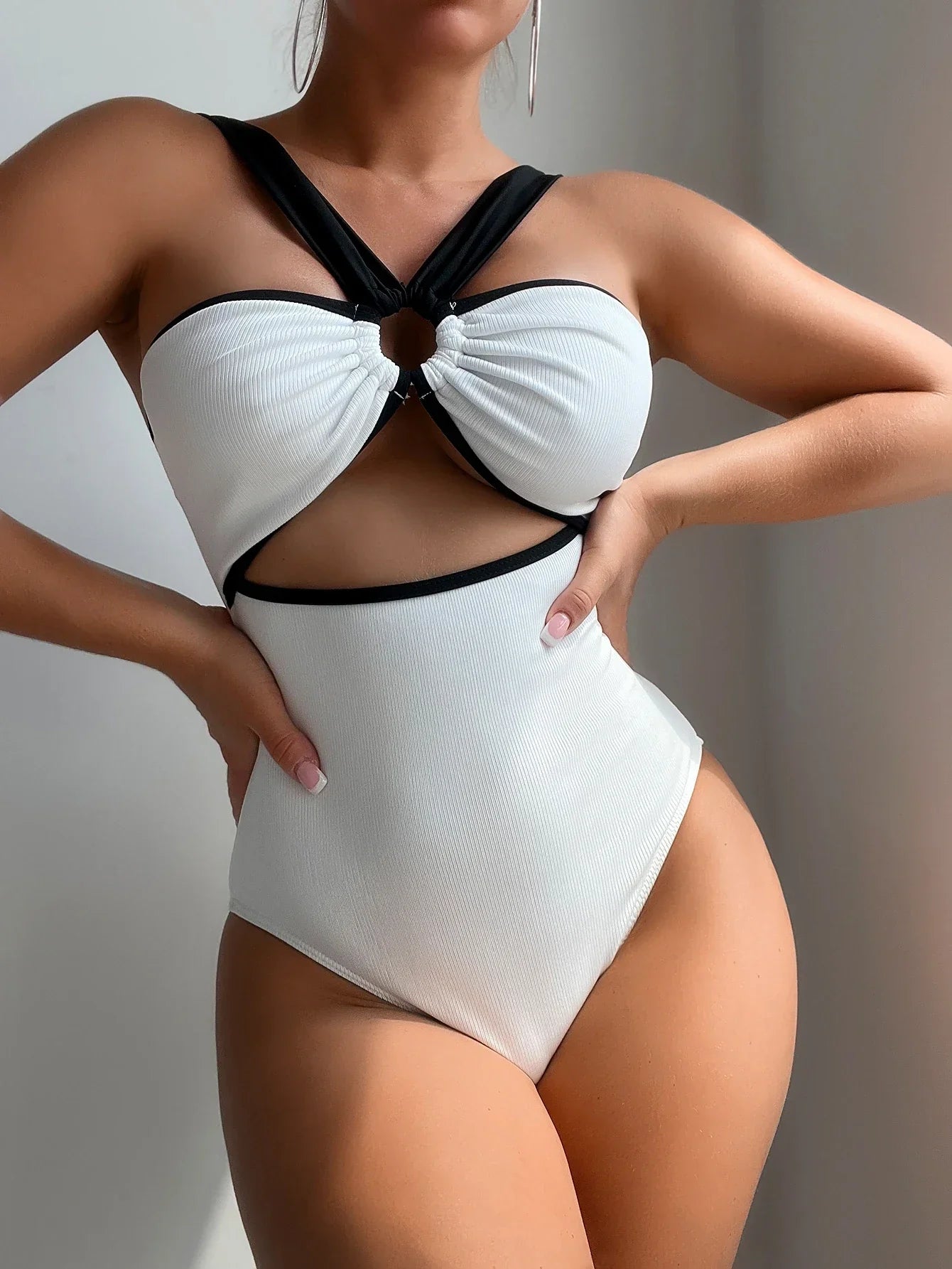 White Black Patchwork Metal Ring One Piece