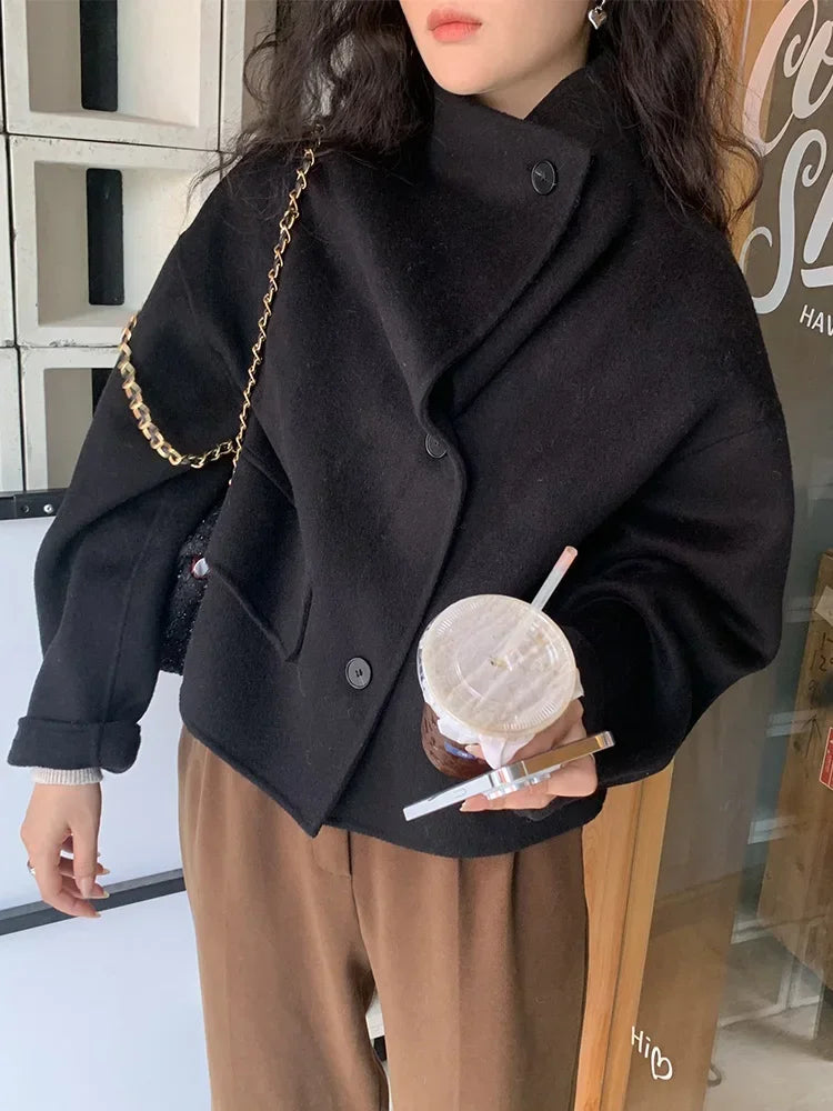 Winter Wool Stand Collar Single-Breasted Overcoat
