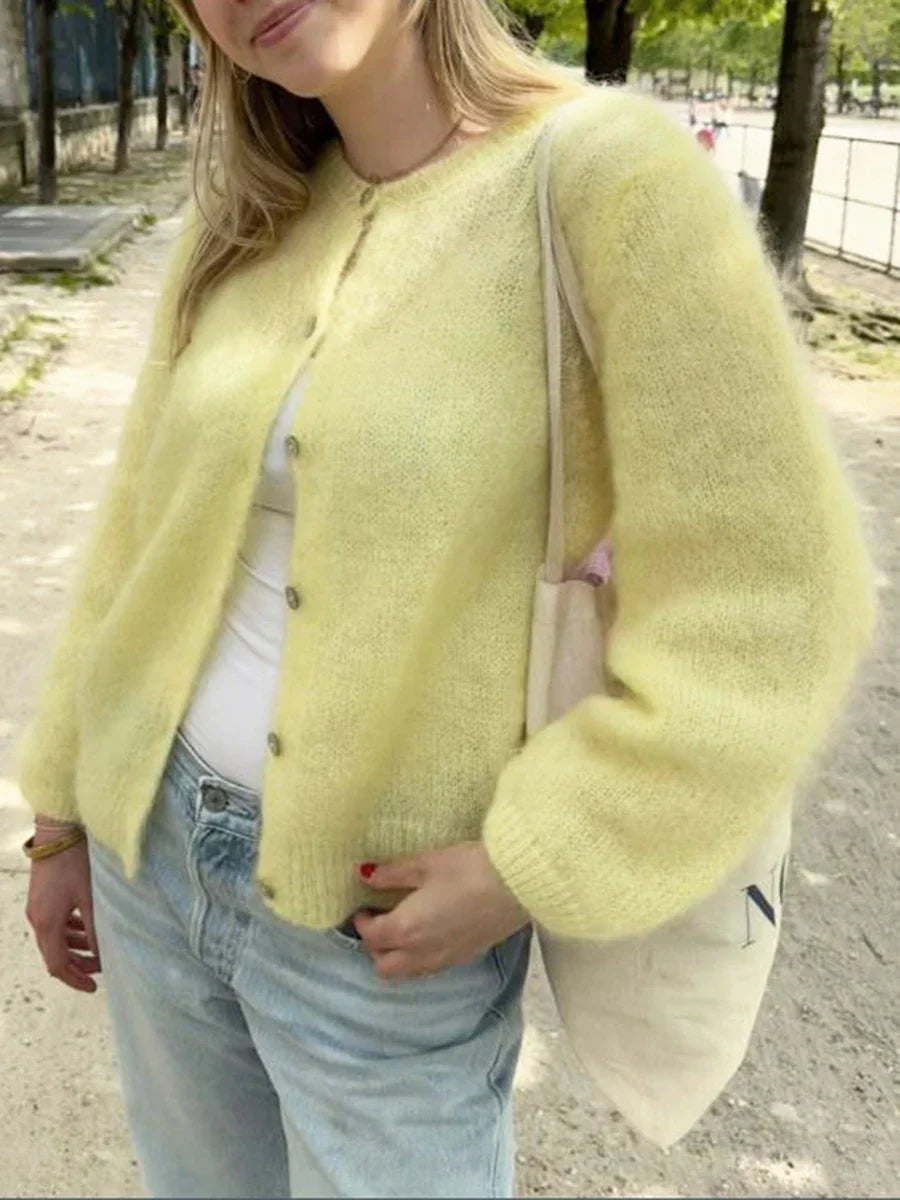 Solid Color Button-Down Long Sleeve Cardigan