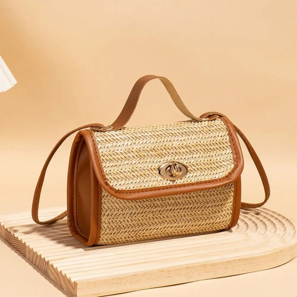 Woven Messenger Straw Travel Tote Handbag