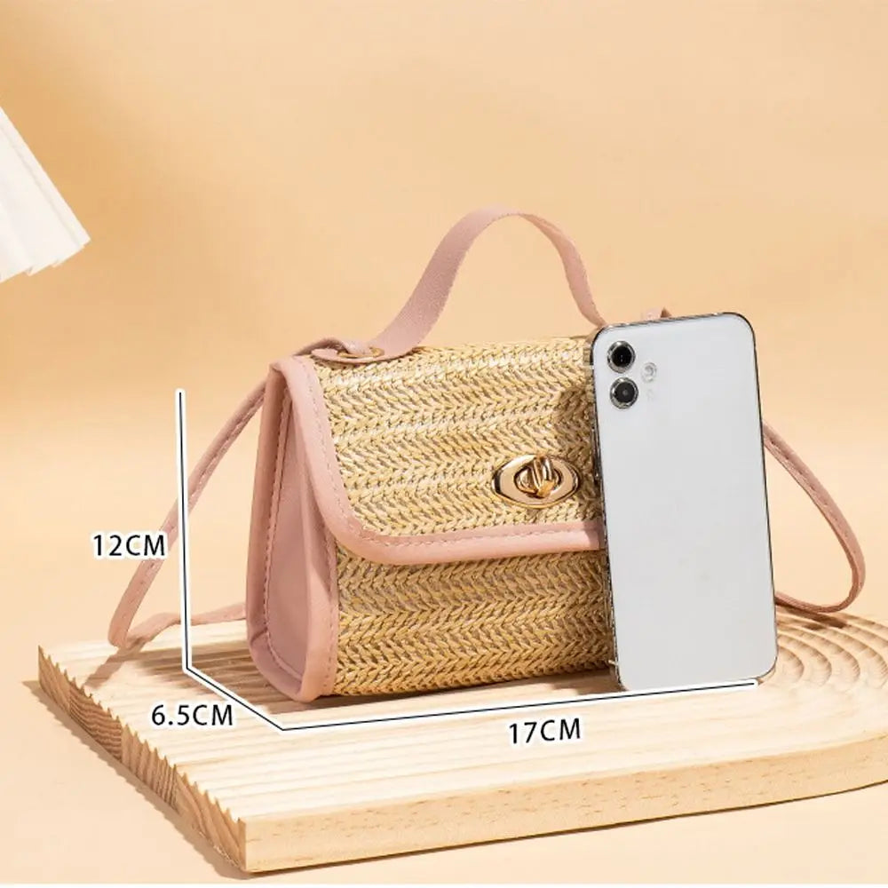 Woven Messenger Straw Travel Tote Handbag