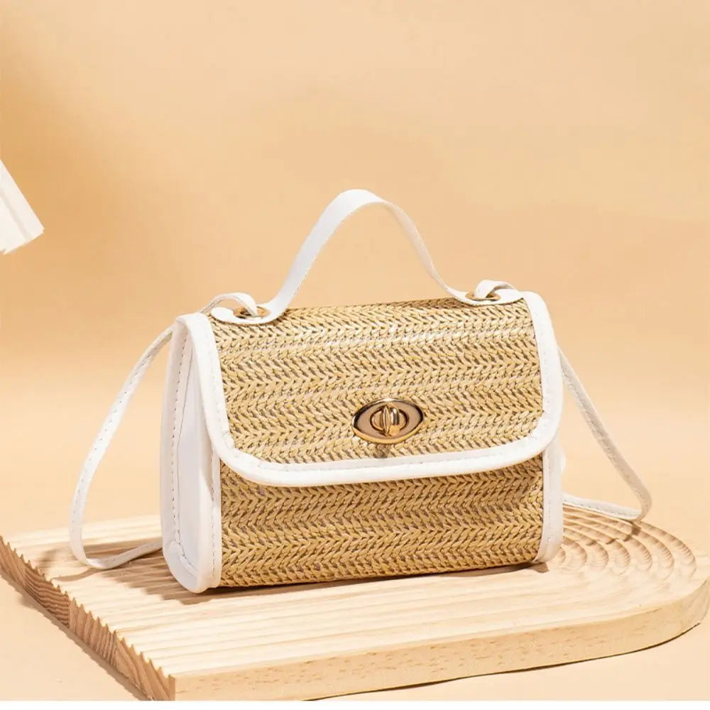 Woven Messenger Straw Travel Tote Handbag