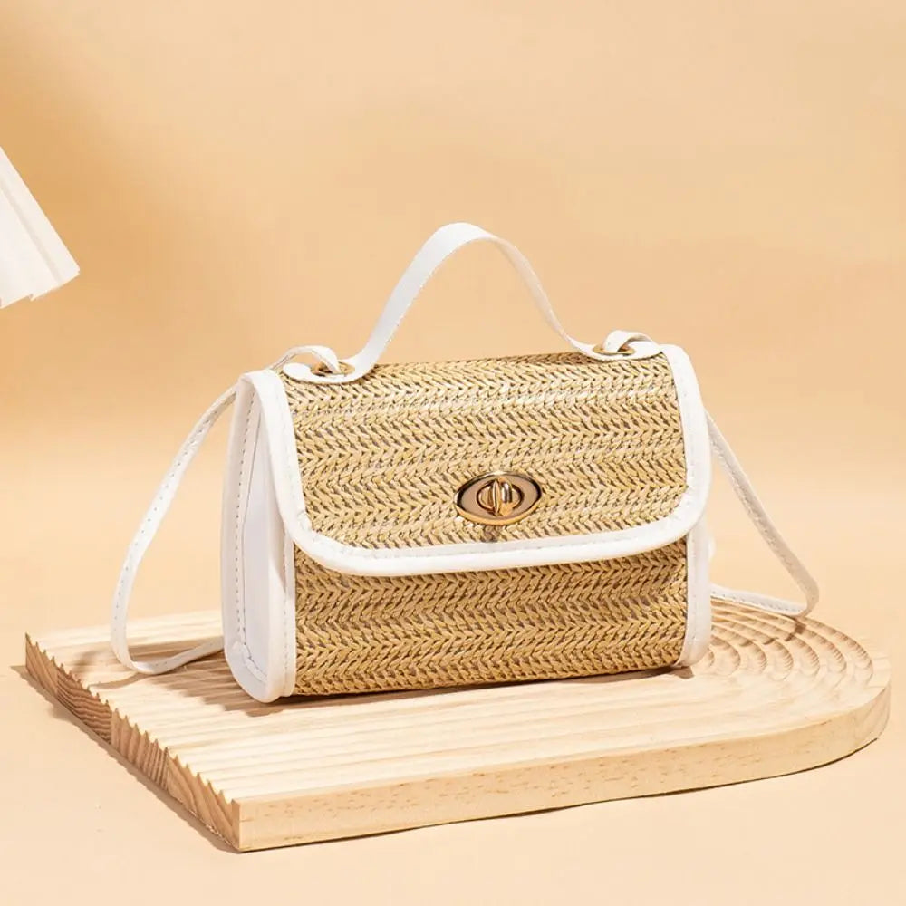 Woven Messenger Straw Travel Tote Handbag