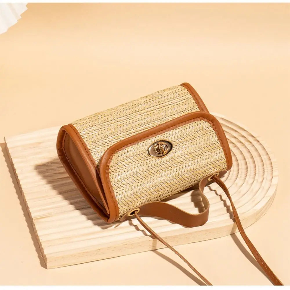 Woven Messenger Straw Travel Tote Handbag
