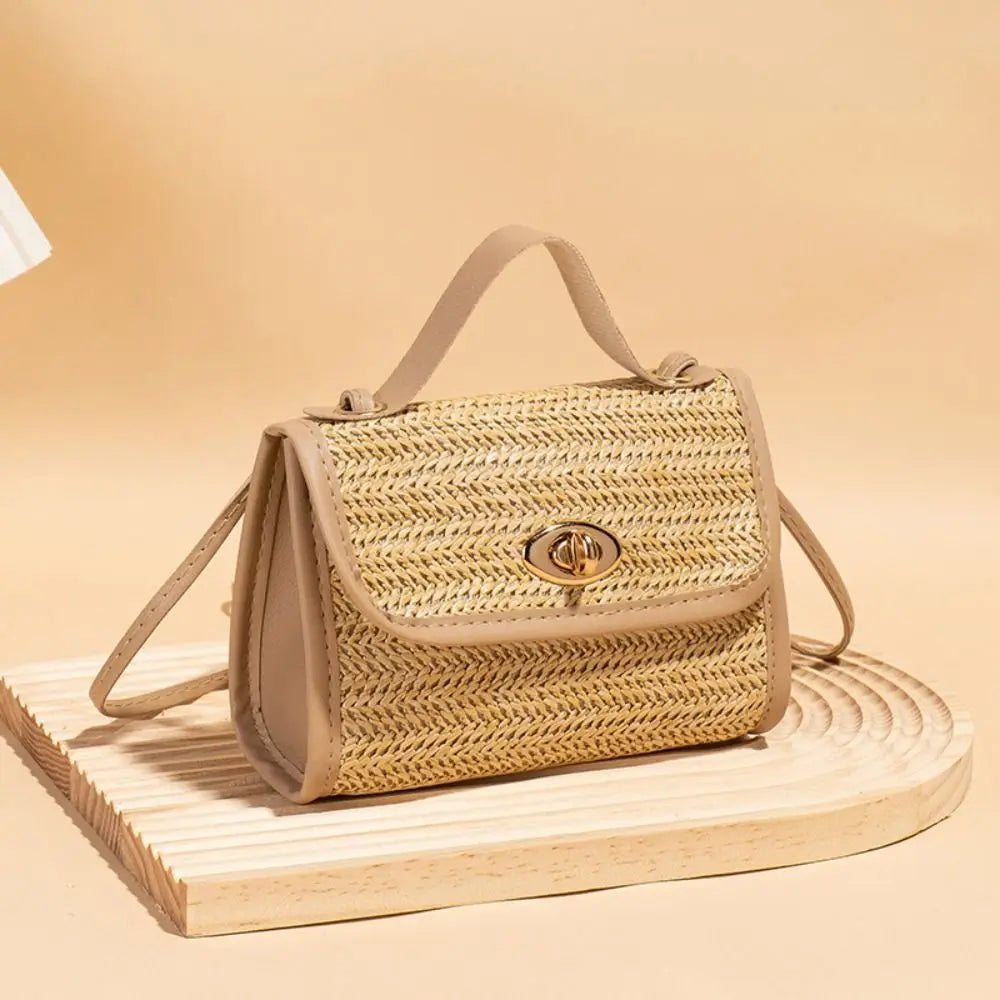 Woven Messenger Straw Travel Tote Handbag