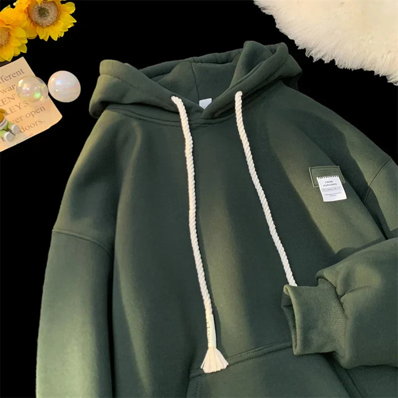 Solid Color Appliqué Oversized Fleece Hoodie