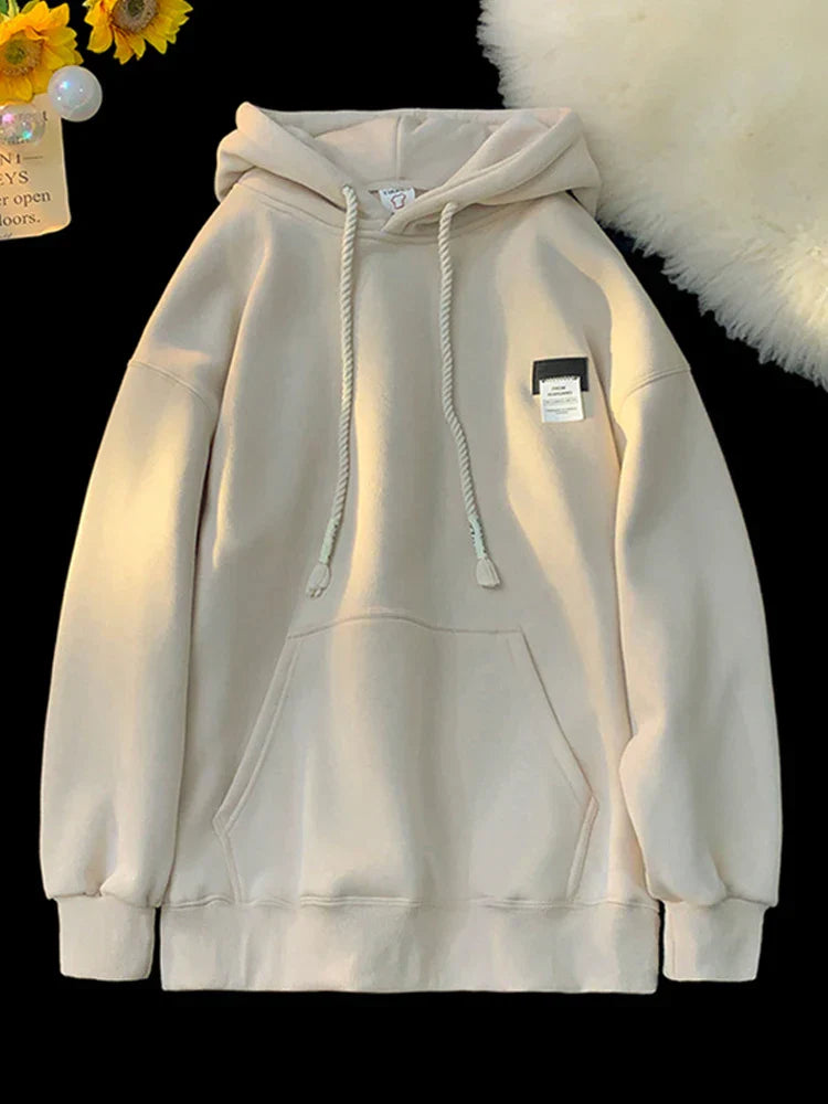 Solid Color Appliqué Oversized Fleece Hoodie