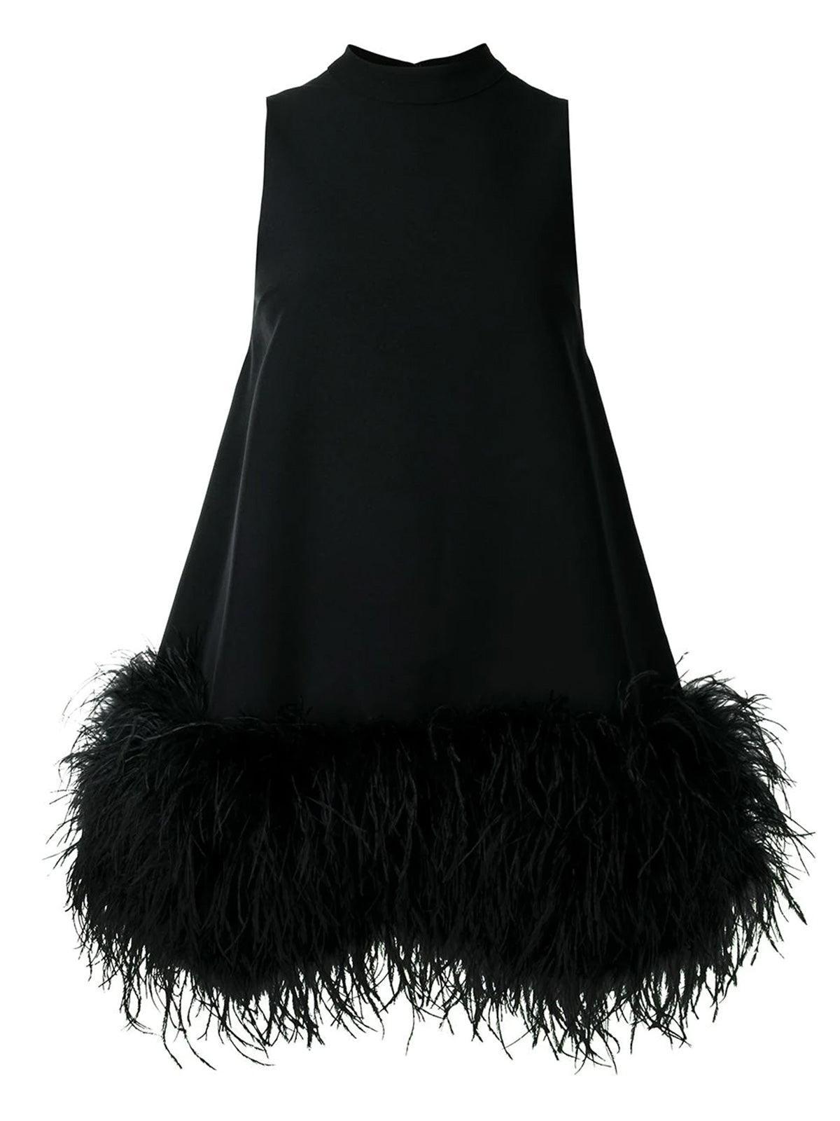 Mock Neck Sleeveless Feather Hem Shift Mini Dress 8
