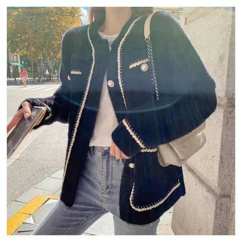 O-Neck Solid Color Office Knit Cardigan - Fashionpara