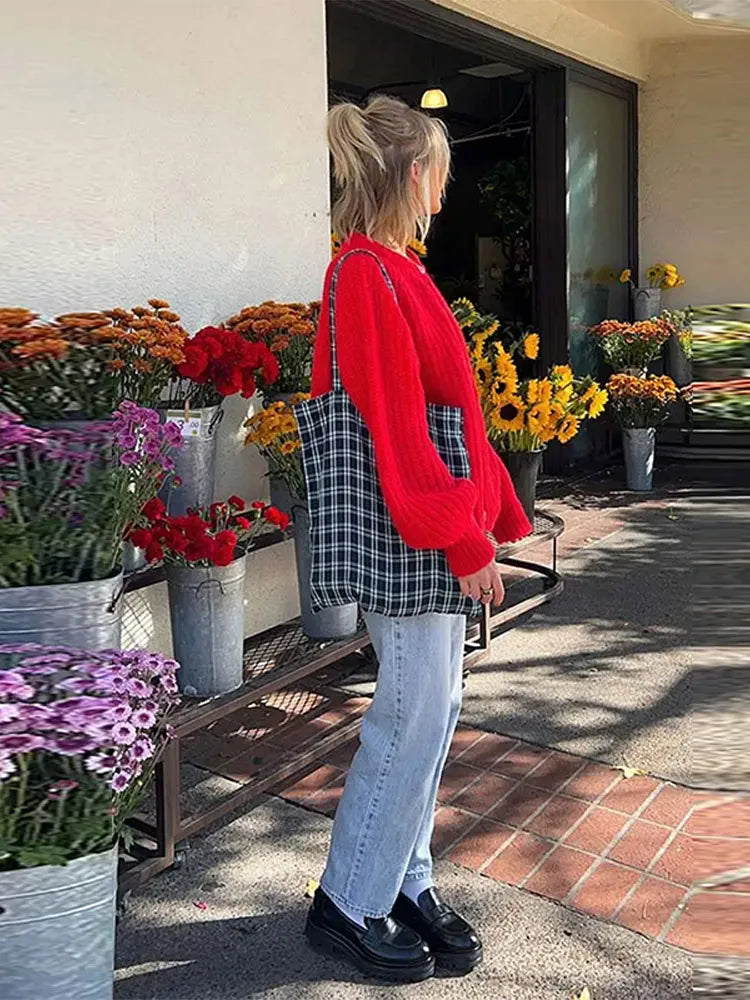 Warm Casual Solid Color Long Sleeve Red Single Breasted Knitted Cardigan 3