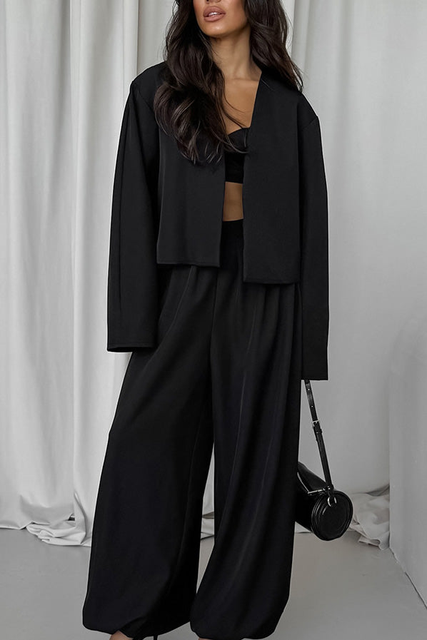 Chic V-Neck Coat and Loose Trousers Two-Piece Set